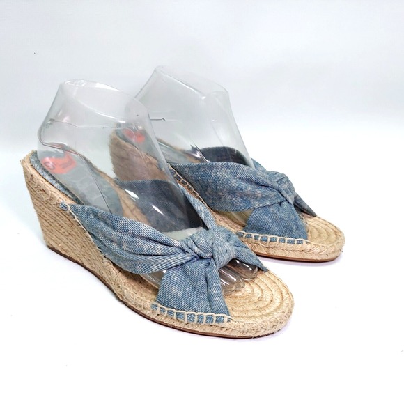 NWOB Splendid Espadrille 9.5 Sandal Wedge Acid Wash Denim Twist Knot Festival - Picture 1 of 10
